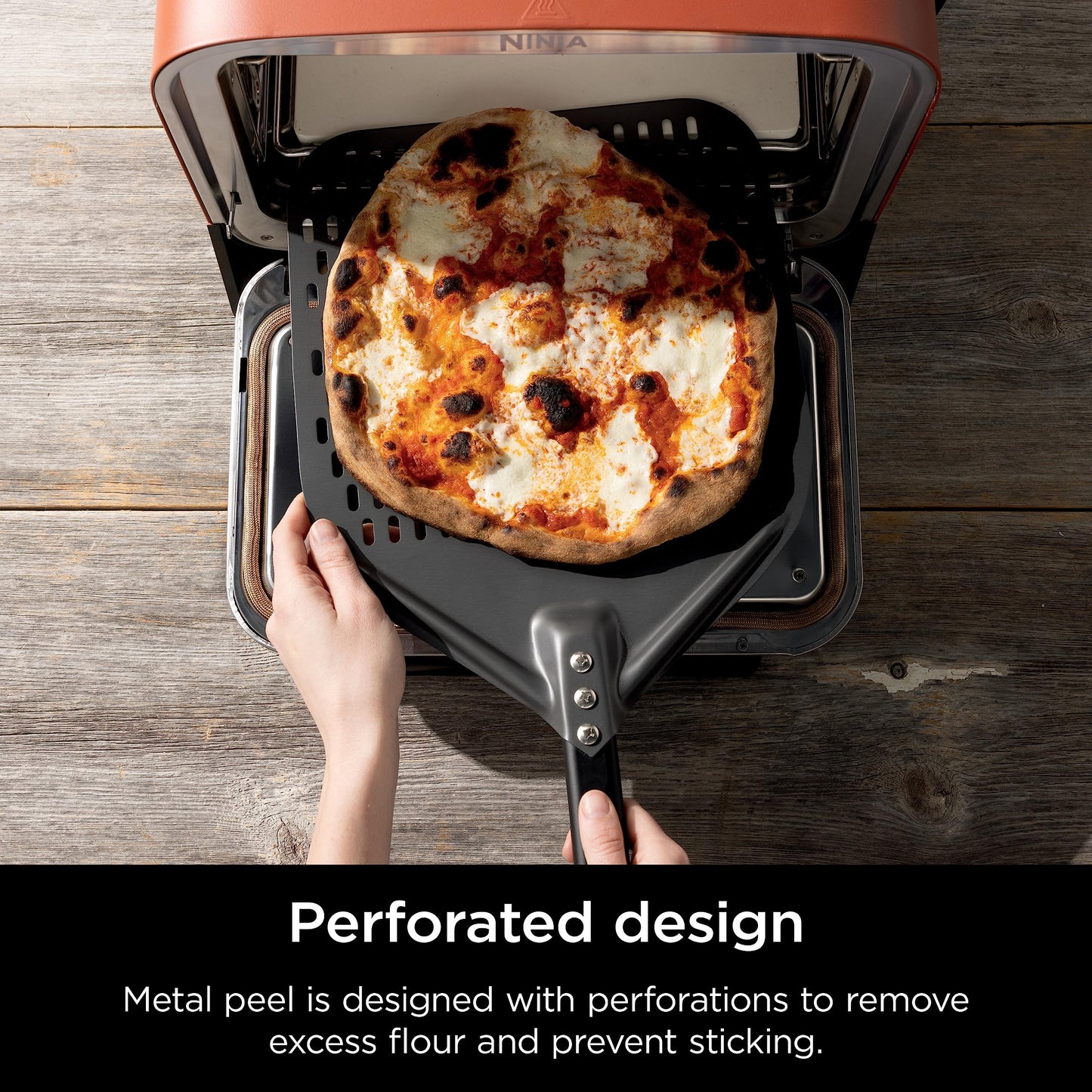 Ninja XSKOPPL Perforated Pizza Peel, Compatible Woodfire Outdoor Oven (OO100 series), Hanging Drawstring, Aluminum, Grey/Black, 19.5'' x 16.5'' x15"