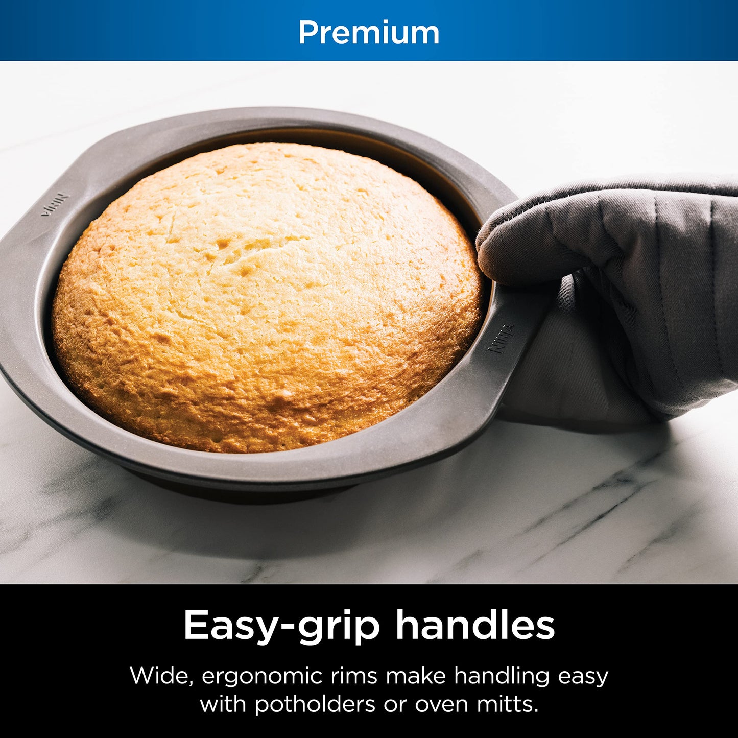 Ninja B30309 Foodi NeverStick Premium 9 inch Round Cake Pan, Nonstick, Oven Safe up to 500⁰F, Dishwasher Safe, Grey (Pack of 2)