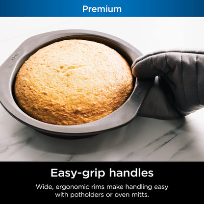 Ninja B30309 Foodi NeverStick Premium 9 inch Round Cake Pan, Nonstick, Oven Safe up to 500⁰F, Dishwasher Safe, Grey (Pack of 2)