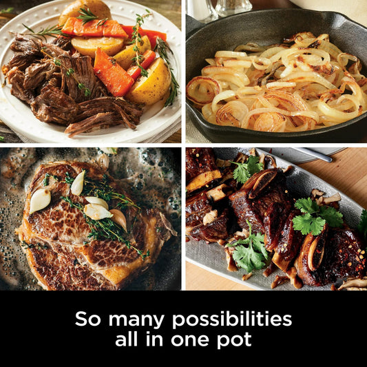 Ninja MC1000 Foodi PossibleCooker 8.5 Quart Multi-Cooker,with 4-in-1 Slow Cooker,Dutch Oven & More,Glass Lid & Integrated Spoon,Nonstick,Oven Safe Pot to 500°F,Cherry Tarte (Renewed) (CRT2NJMC1000RB)