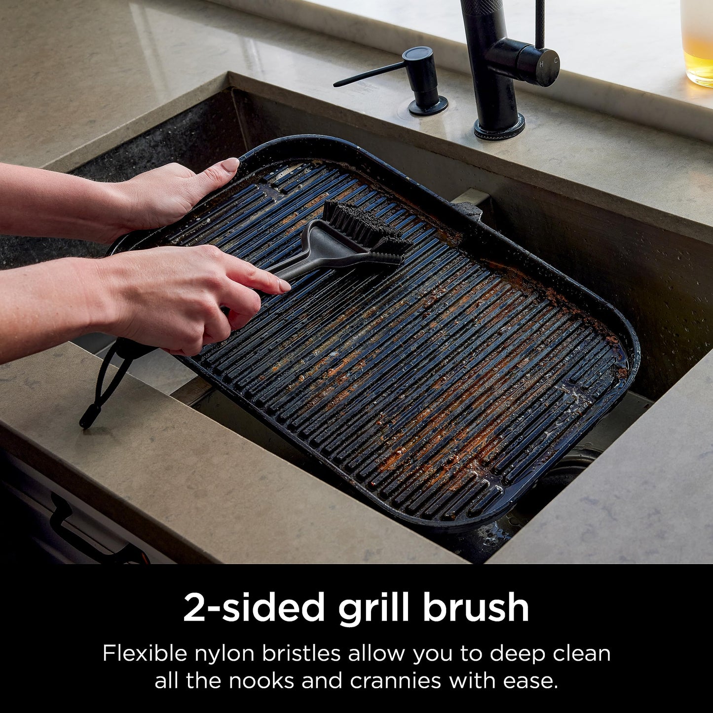 Ninja XSKBRUSHXL Woodfire Outdoor Grill Cleaning Brush, Compatible with All Ninja Woodfire Outdoor Grills (OG700, OG800, and OG900 Series), Non-Scratch, Heat Resistant, Scraper Tool, Black