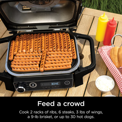 Ninja | Woodfire Series | 7-in-1 (Grill, BBQ, Roast, Air Fry, Dehydrate, Broil, Smoke) | Portable & Weather Resistant | Cook Up To 6 Steaks & 30 Hot Dogs | Woodfire Pellets included | OG701