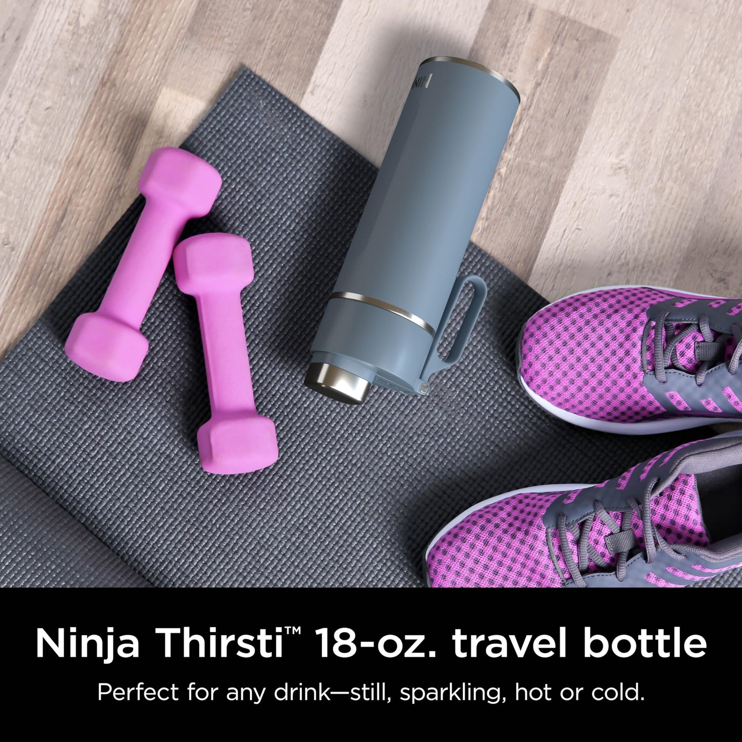 Ninja DW2401BL Thirsti 24oz Travel Water Bottle, For Carbonated Sparkling Drinks, Colder and Fizzier Longer, Leak Proof, 24 Hrs Cold, Dishwasher Safe, Stainless Steel Insulated Tumbler, Storm Blue