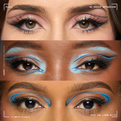 NYX PROFESSIONAL MAKEUP Epic Ink Glitz Liner, Waterproof Metallic Liquid Eyeliner with Vegan Formula - Denim Dazzle (Shimmer Deep Navy)