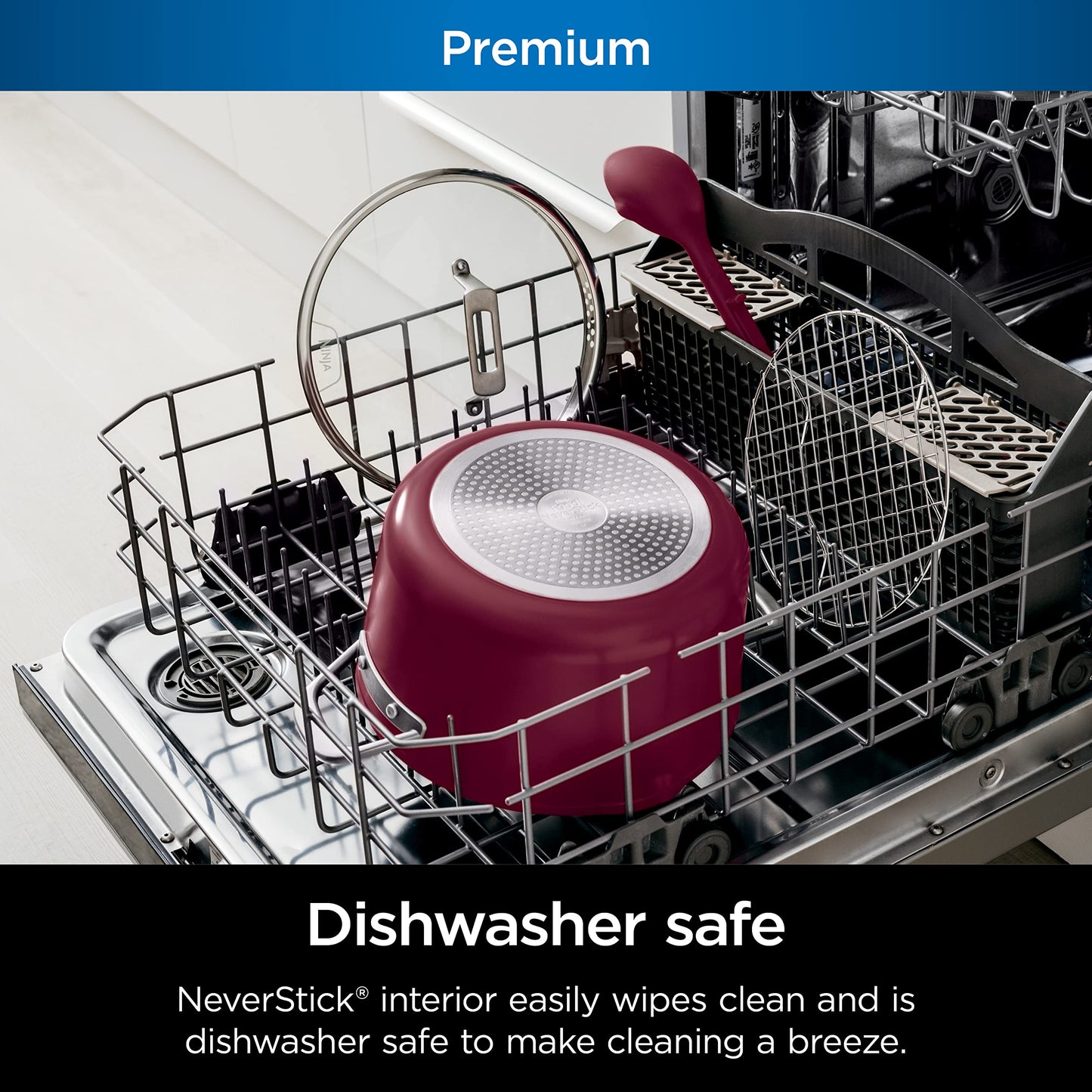 Ninja CW202RD Foodi NeverStick PossiblePot, Premium Set with 7-Quart Capacity Pot, Roasting Rack, Glass Lid & Integrated Spoon, Nonstick, Durable & Oven Safe to 500°F, Cherry Tart