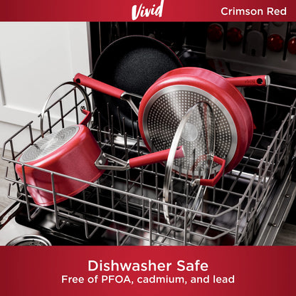 Ninja C20225 Foodi NeverStick Vivid 2.5-Quart Saucepan with Glass Lid, Nonstick, Durable & Oven Safe To 400°F, Cool-Touch Handles, Crimson Red