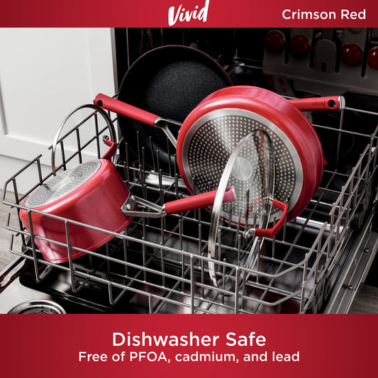 Ninja C20225 Foodi NeverStick Vivid 2.5-Quart Saucepan with Glass Lid, Nonstick, Durable & Oven Safe To 400°F, Cool-Touch Handles, Crimson Red