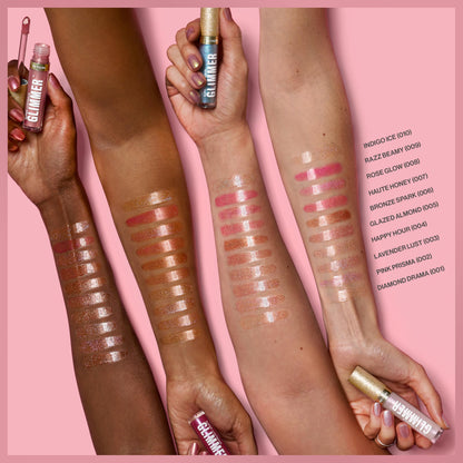 REVLON Super Lustrous Glimmer Gloss, Non-Sticky Lip Gloss, High-Shine Finish, Plant-Based Glitter, 004 Happy Hour, 0.13 fl oz