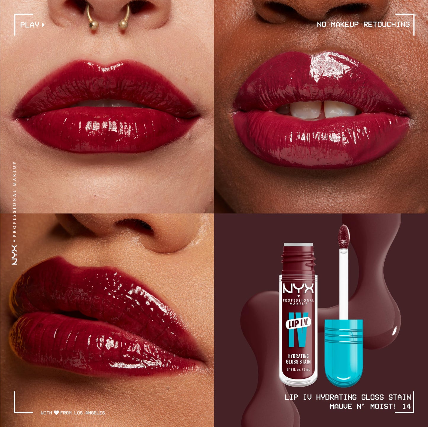NYX PROFESSIONAL MAKEUP Lip IV Hydrating Glossy Lip Stain with 12HR Hydration - Mauve N Moist (Purple)