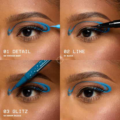 NYX PROFESSIONAL MAKEUP Epic Ink Glitz Liner, Waterproof Metallic Liquid Eyeliner with Vegan Formula - Denim Dazzle (Shimmer Deep Navy)