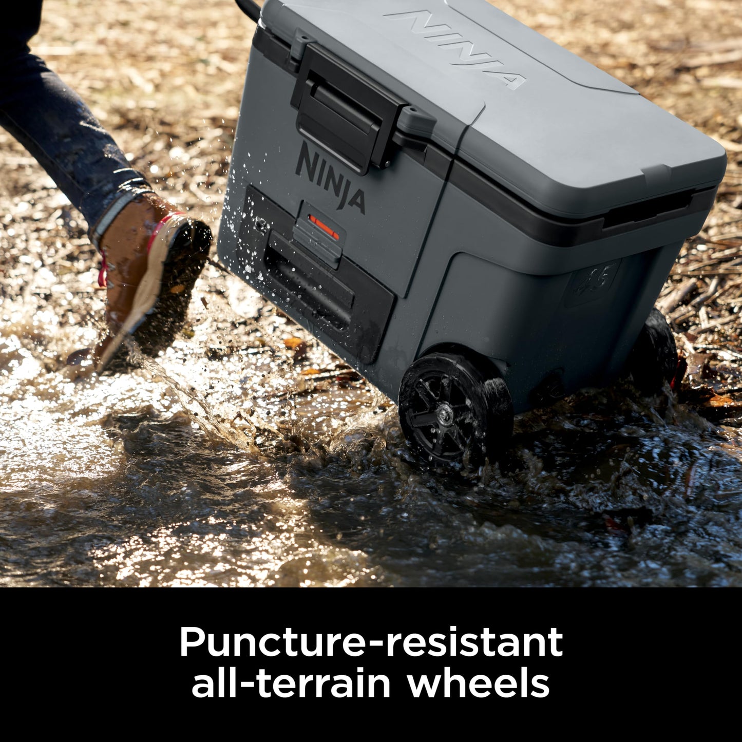 Ninja | Cooler | FrostVault 45QT Cooler with Wheels | Insulated with Temp Dry Storage Drawer | Keeps Ice Cold for Days | for The Beach, Camping, Picnics & More | Grey | FB245CG