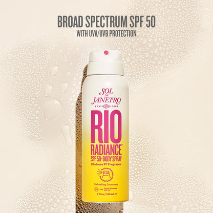 Sol de Janeiro Rio Radiance SPF 50 Travel Duo | TSA Friendly | Spray Sunscreen and Shimmering Body Oil, Amazon Exclusive