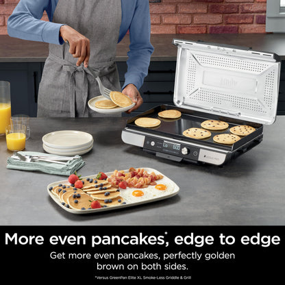 Ninja Sizzle Pro XL 20-Inch Indoor Griddle + Grill, Detachable Ventilated Lid, Grease Control, Ceramic Nonstick Plates, Even Edge-to-Edge Cooking, Extra Large Capacity, Versatile, Silver, GX101