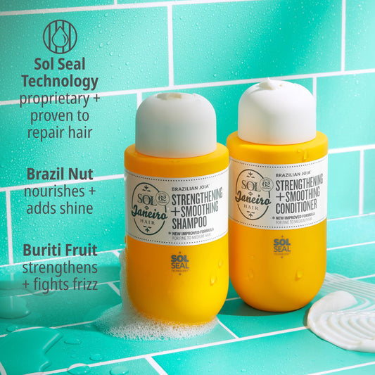 SOL DE JANEIRO Mini Brazilian Play Moisturizing Shower Cream Gel Body Wash + Brazilian Joia Damage Repairing Shampoo and Conditioner Set