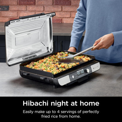 Ninja Sizzle Pro XL 20-Inch Indoor Griddle + Grill, Detachable Ventilated Lid, Grease Control, Ceramic Nonstick Plates, Even Edge-to-Edge Cooking, Extra Large Capacity, Versatile, Silver, GX101