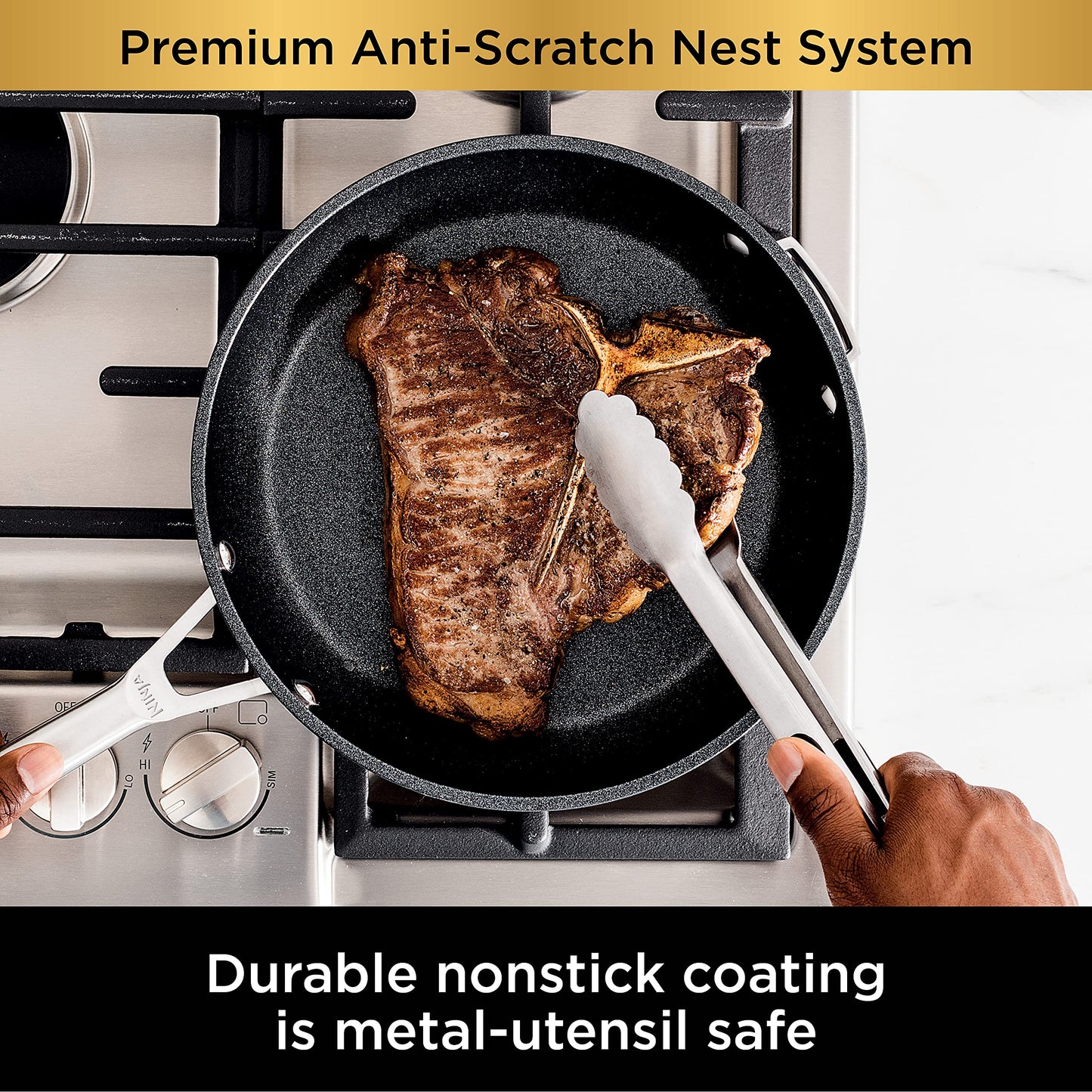 Ninja C53300 Foodi NeverStick Premium 3-Piece Cookware Set with Glass Lid, Anti-Scratch Nest System, Hard-Anodized, Nonstick, Durable & Oven Safe to 500°F, Slate Grey